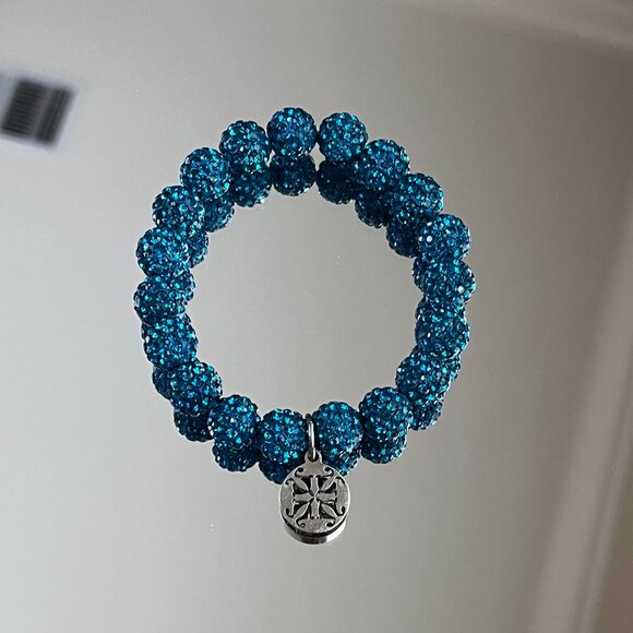 Rustic Cuff Metal Stainless Steel Shambala Beaded Stretch Bracelet Royal blue - Picture 4 of 4